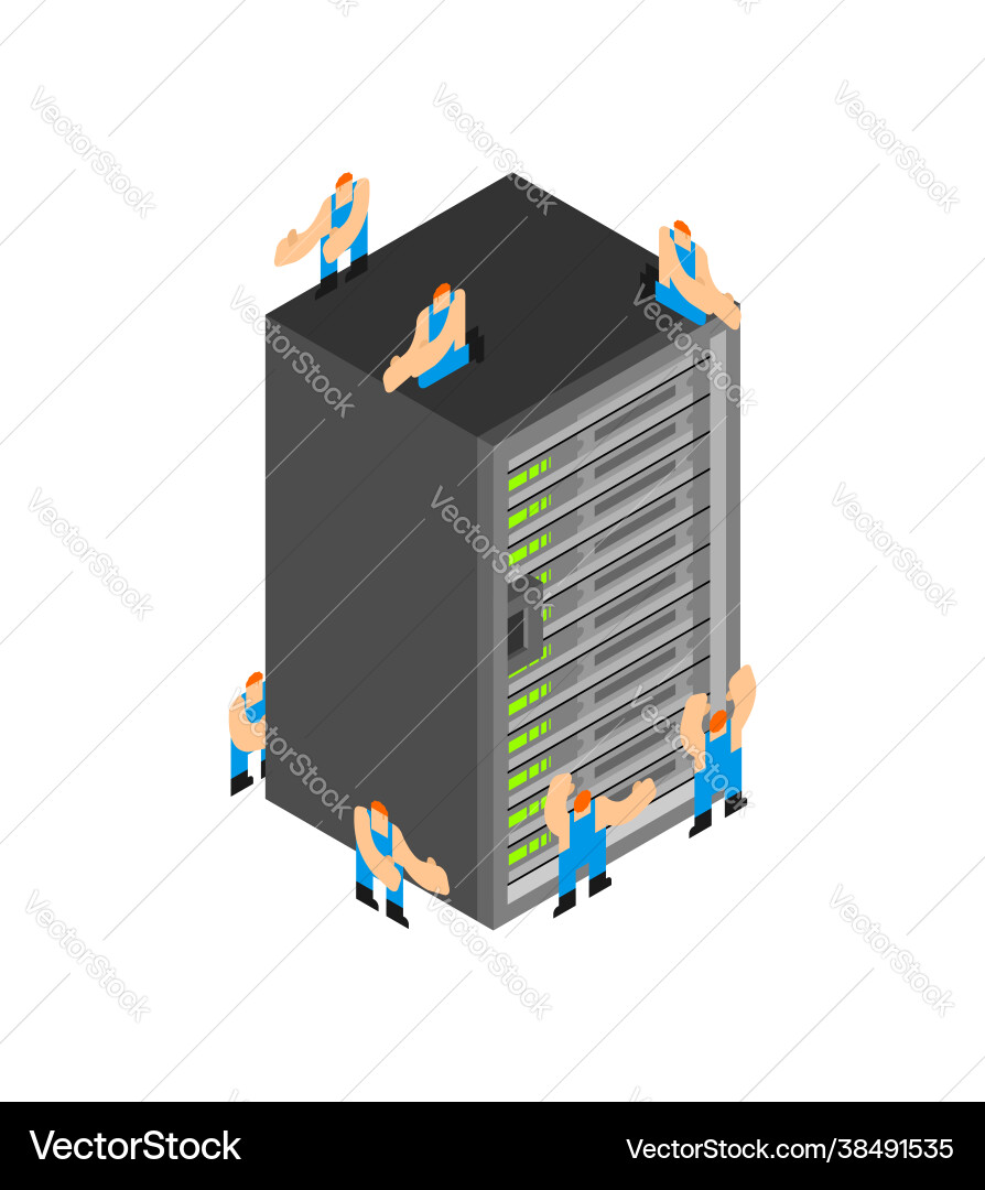 Server and workers workman service network data Server and workers workman service network data vector image