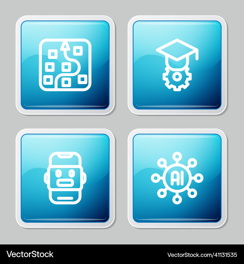 Set line neural network graduation cap chat bot Set line neural network graduation cap chat bot vector image