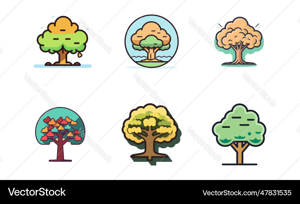 Set of six trees in simple flat usable as icon Set of six trees in simple flat usable as icon vector image
