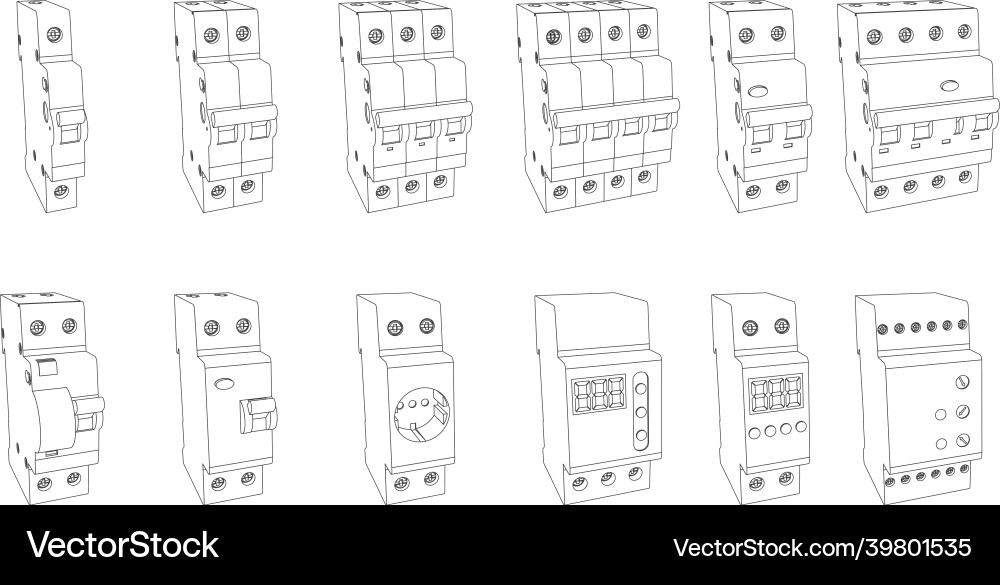 Set of switchboard elements for fuse control box Set of switchboard elements for fuse control box vector image