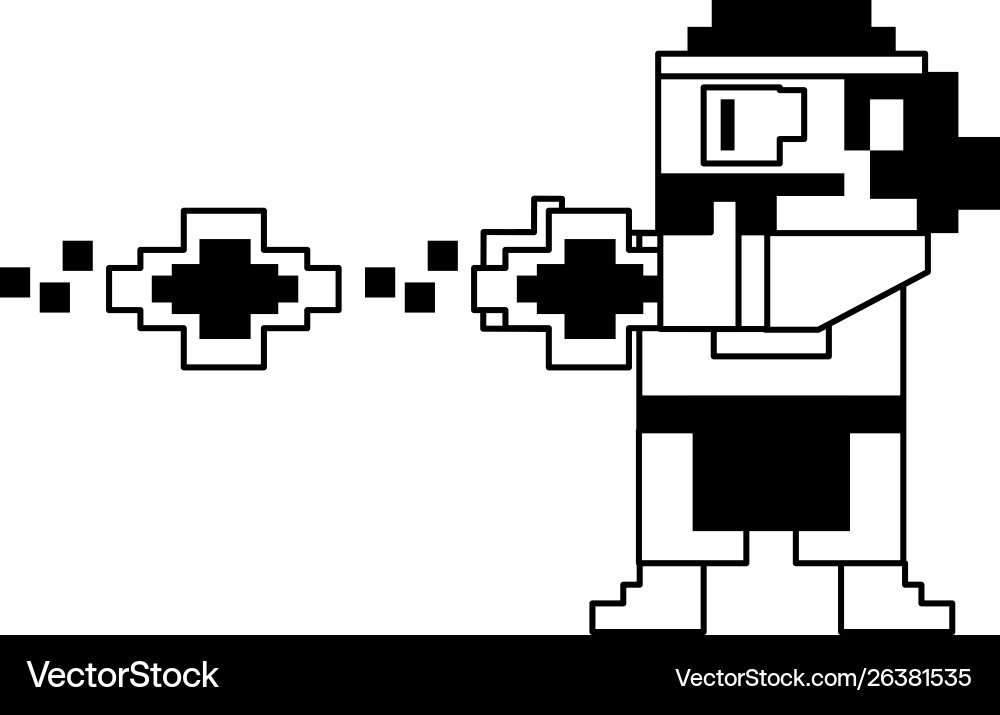 Videospiel pixelierte Gangsteraufnahme mit Handgun Videospiel pixelierte Gangsteraufnahme mit Handgun vektorbild