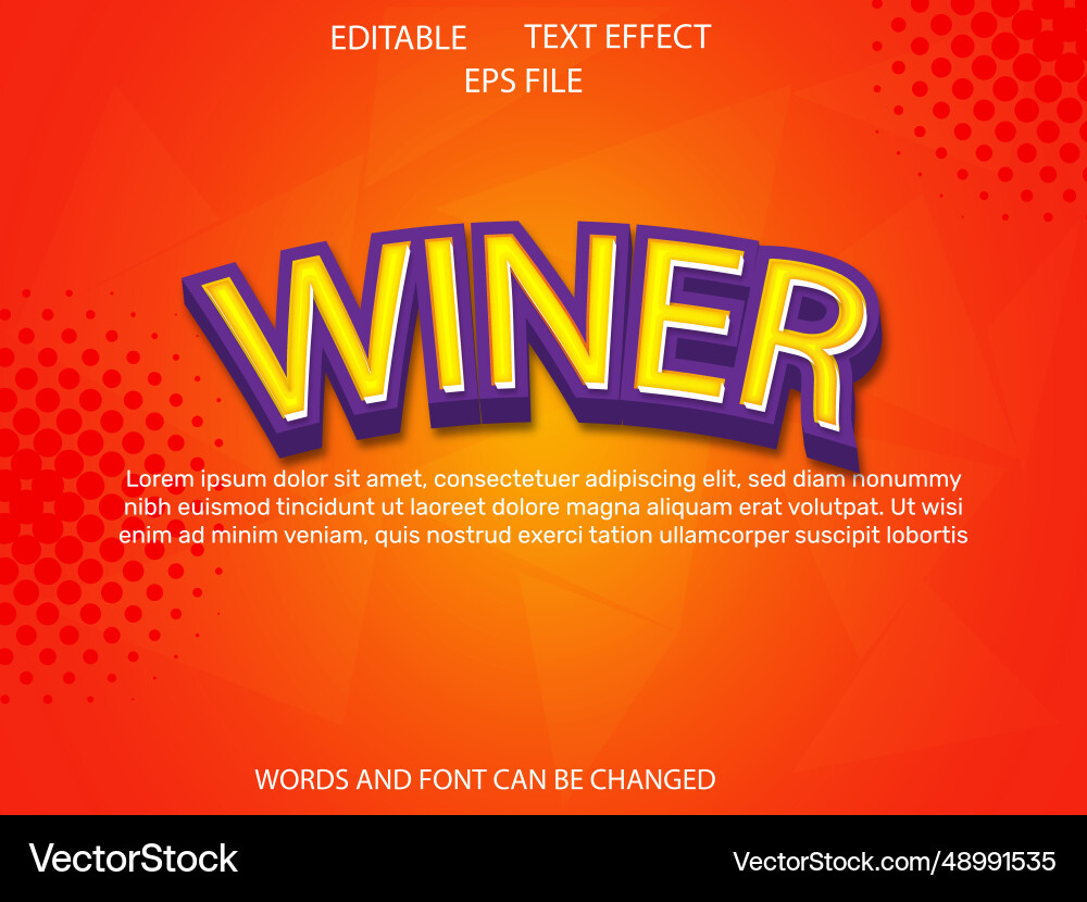 Winer text effect font editable typography 3d Winer text effect font editable typography 3d vector image