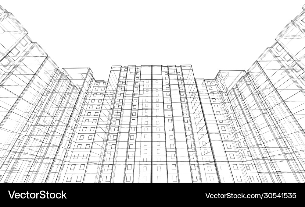 Wire-frame model a multi-storey building vector image