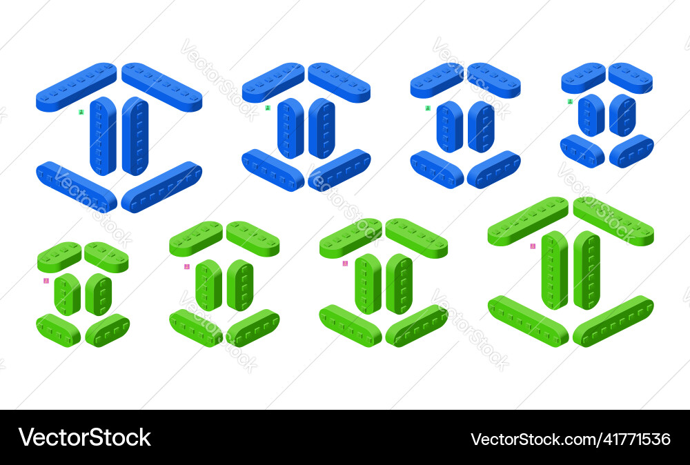 3d set of colored constructor kit in isometry 3d set of colored constructor kit in isometry vector image