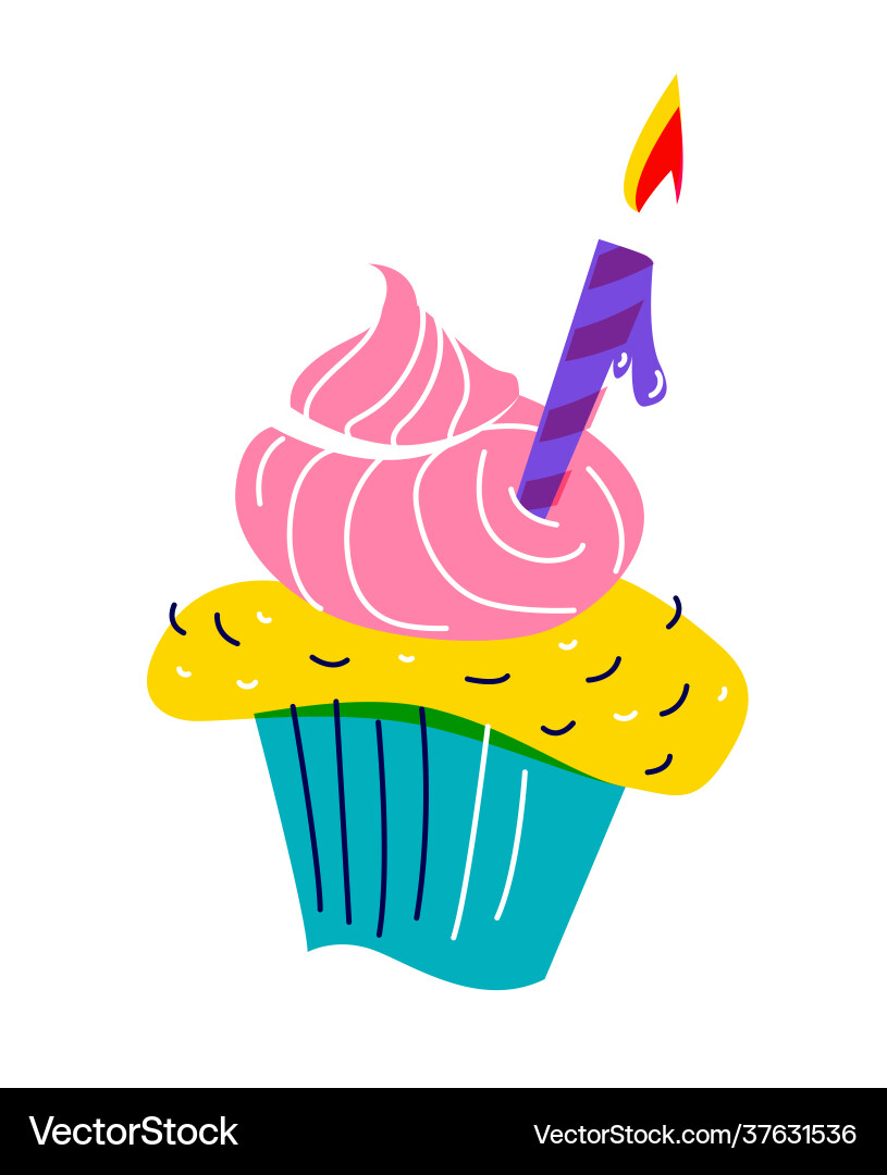 Birthday party cupcake cake decorated sweet cream Birthday party cupcake cake decorated sweet cream vector image
