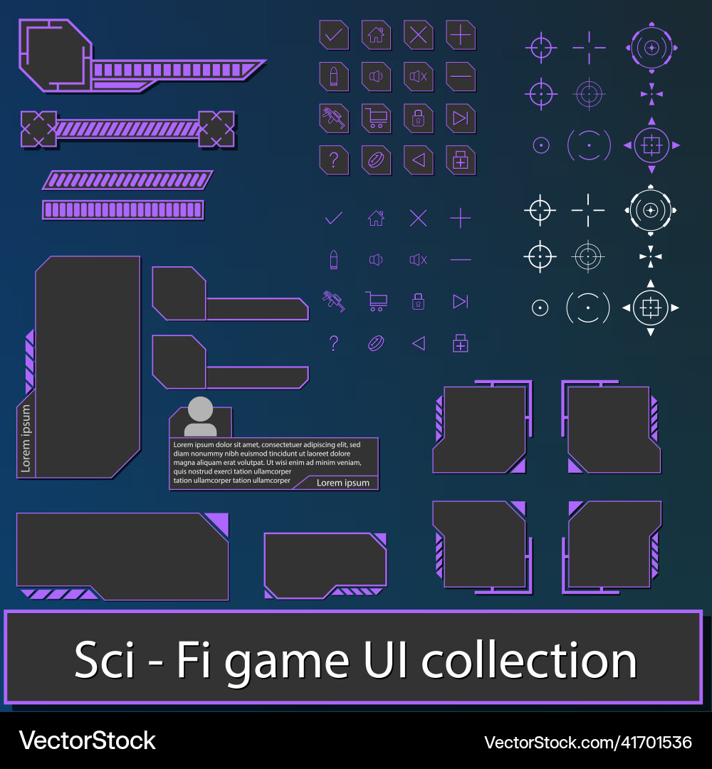 Blue sci fi game user interface collection vector image