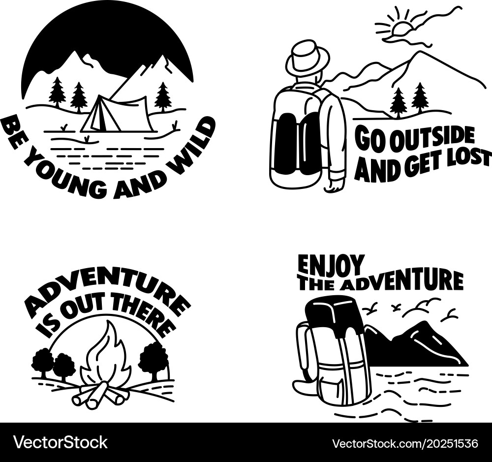 Camping Line Art - Outdoor Adventure Vector Image