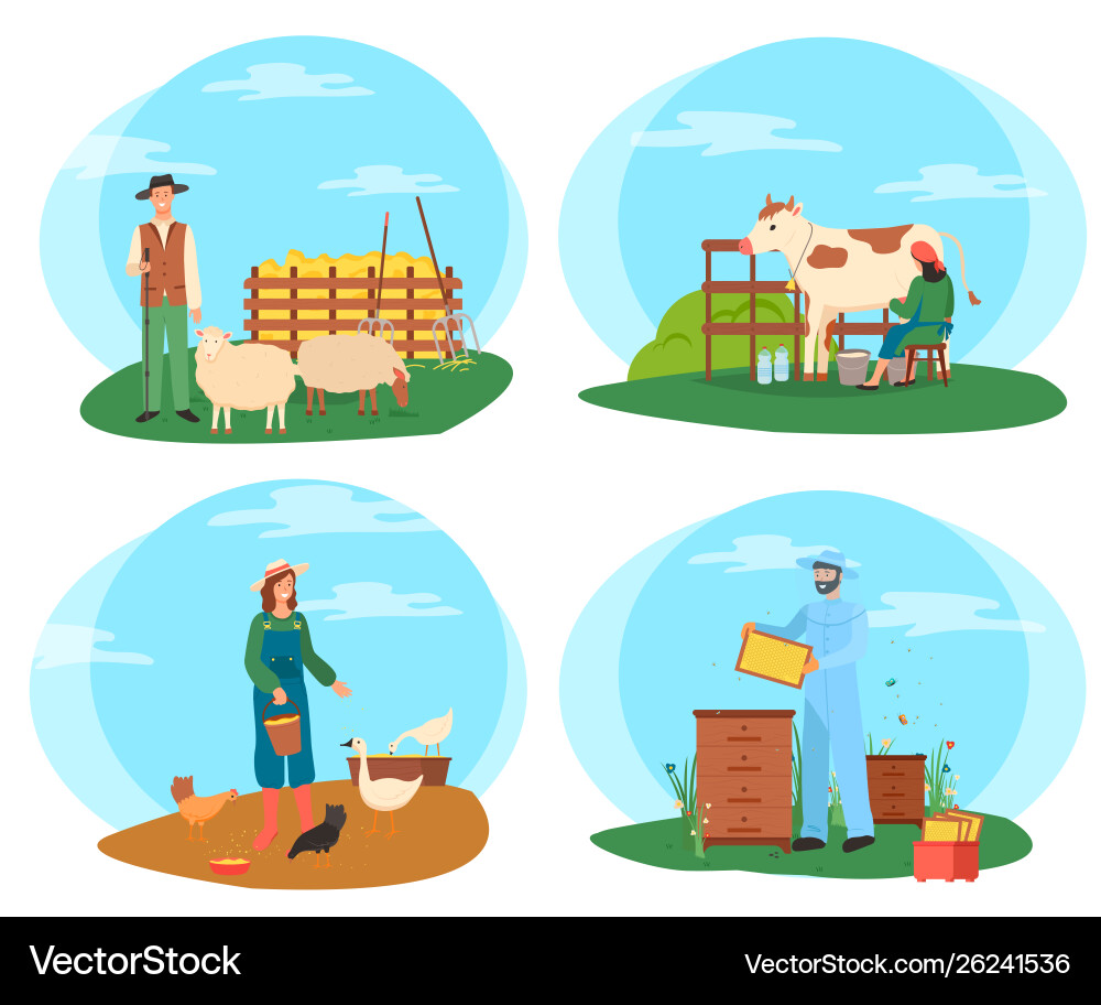 Farming people Frau füttern Hühner Hühnerstall Farming people Frau füttern Hühner Hühnerstall vektorbild