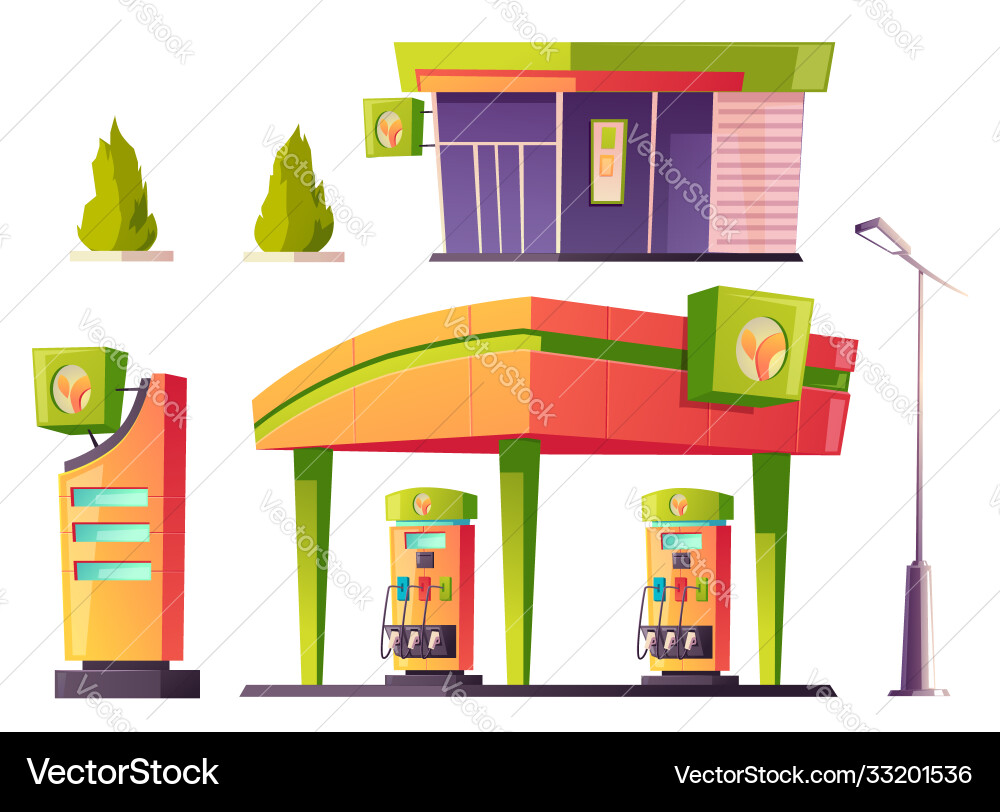 Gas station refueling service isolated items set Gas station refueling service isolated items set vector image