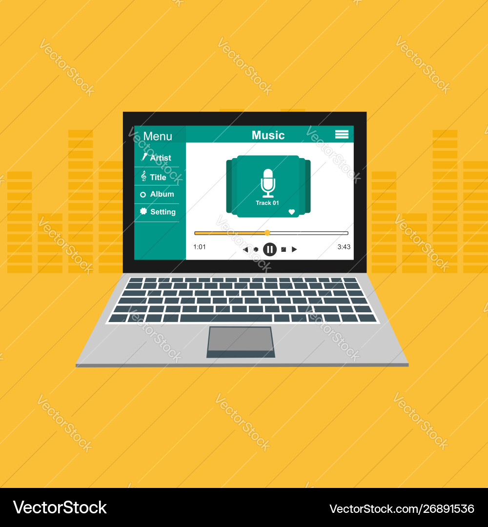 Media player application app template with flat Media player application app template with flat Vector Image