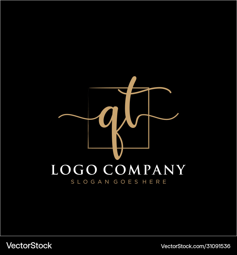 Qt initial handwriting logo with rectangle Qt initial handwriting logo with rectangle vector image