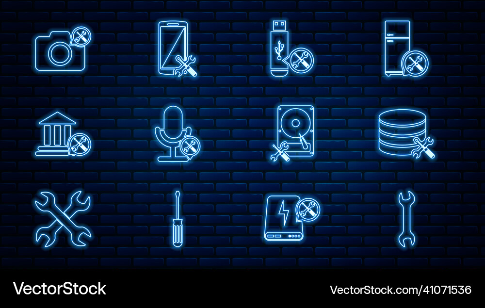 Set line wrench database server service usb vector image