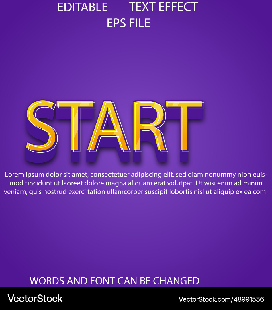 Start text effect font editable typography 3d Start text effect font editable typography 3d vector image
