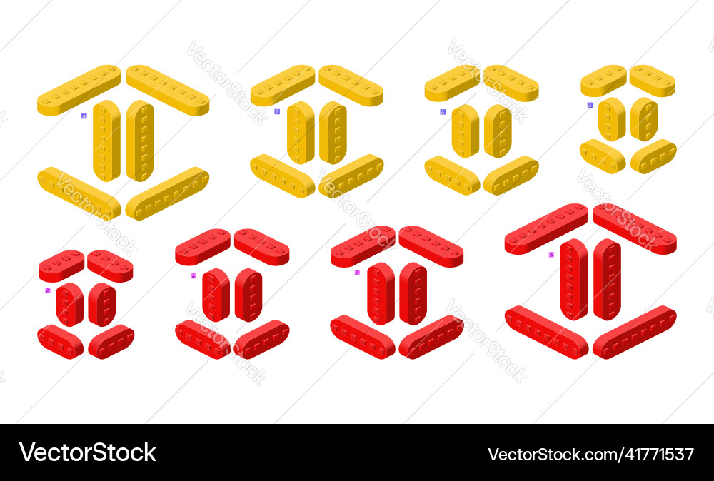 3d set of colored constructor kit in isometry 3d set of colored constructor kit in isometry vector image