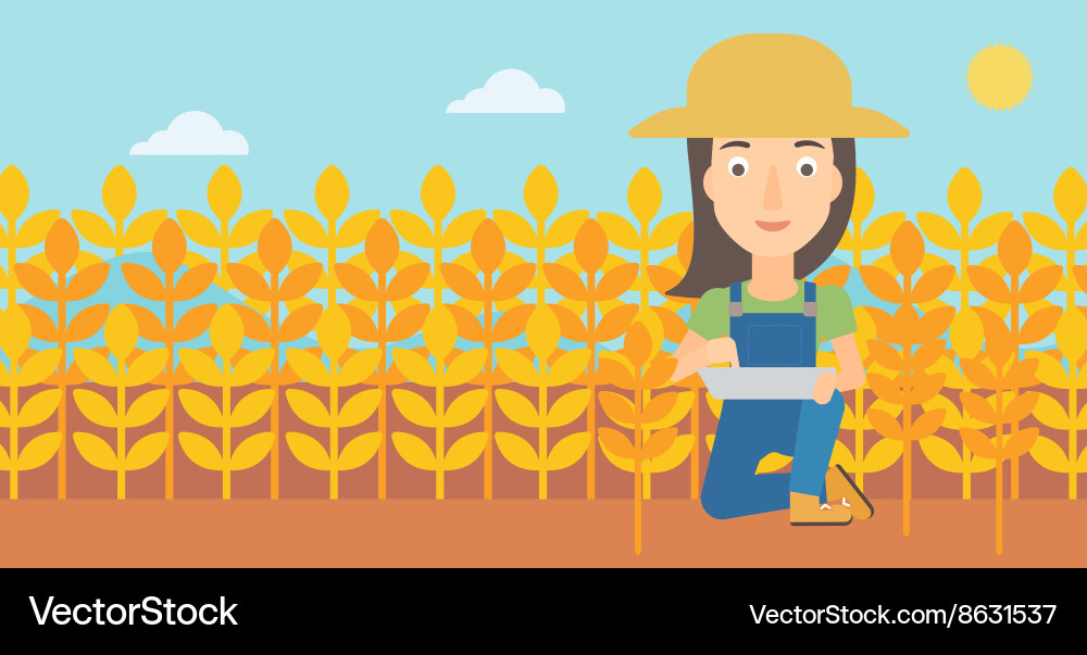 Farmer with tablet computer on field vector image