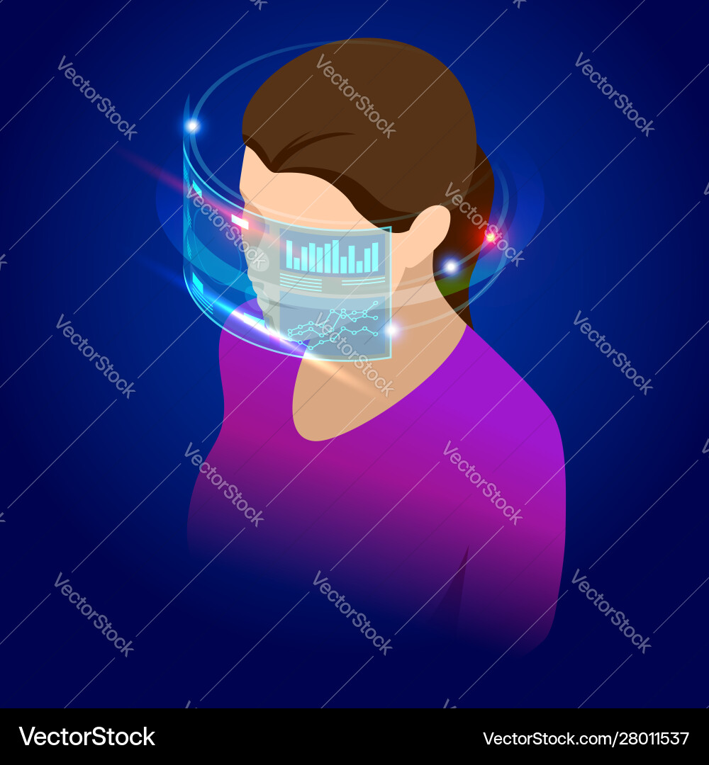 Isometric woman wearing goggle headset vector image