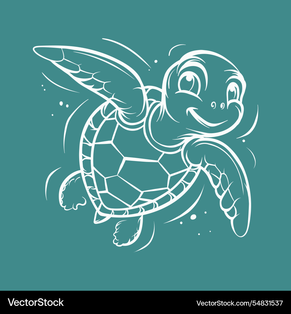 Line drawing of a cartoon sea turtle with focus Vector Image