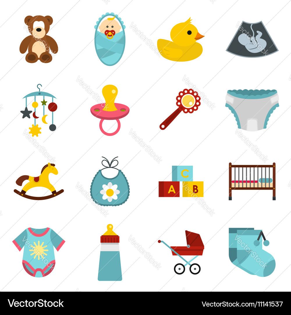 Newborn icons set flat style Vector Image
