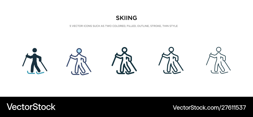 Skiing icon in different style two colored Skiing icon in different style two colored vector image