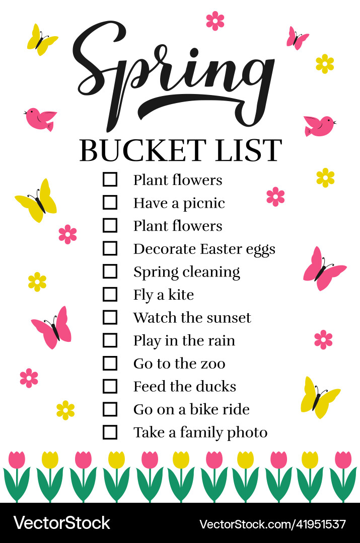 Spring bucket list funny things to do checklist Spring bucket list funny things to do checklist vector image