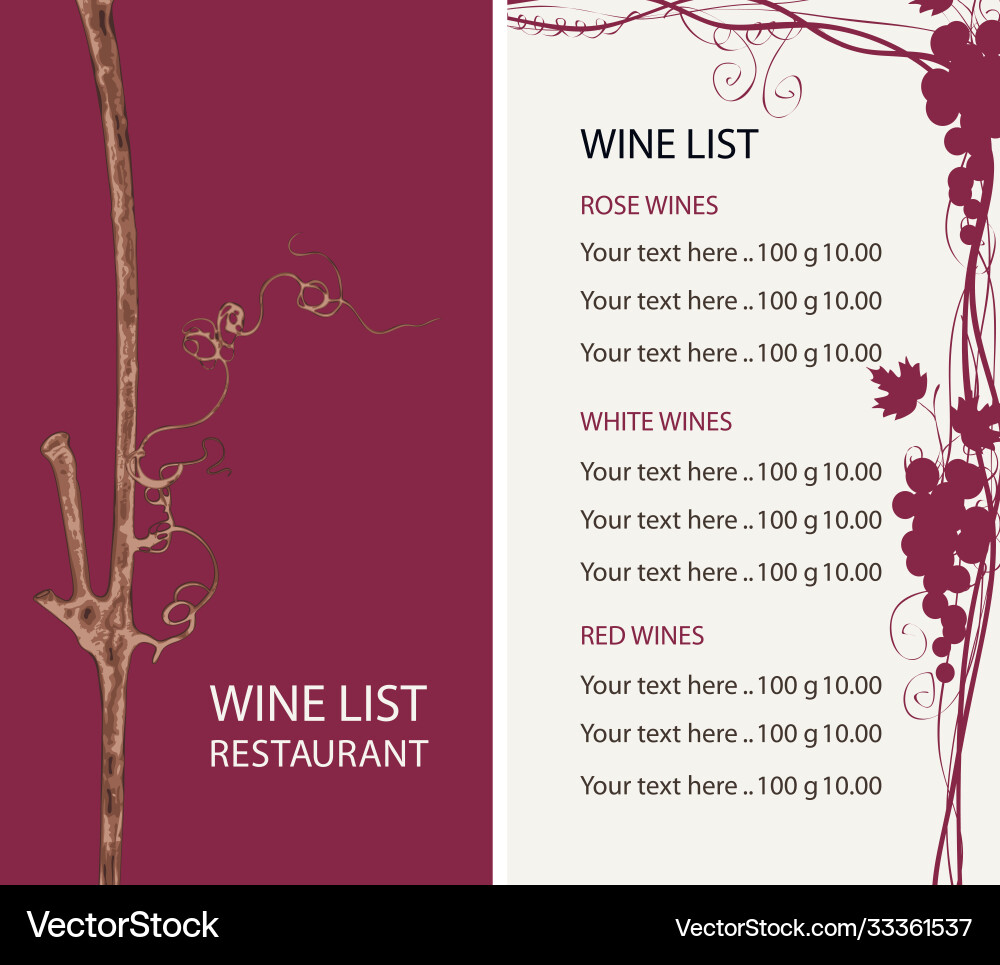 Wine list with a branch grapes and price Vector Image