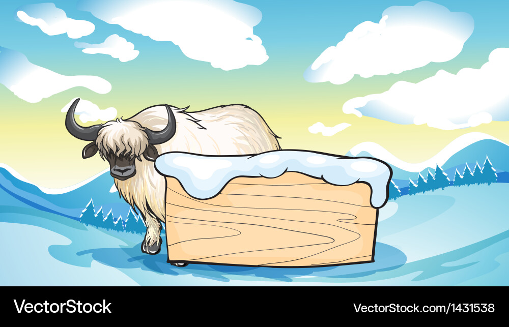 A yak at the back of an empty signboard Vector Image