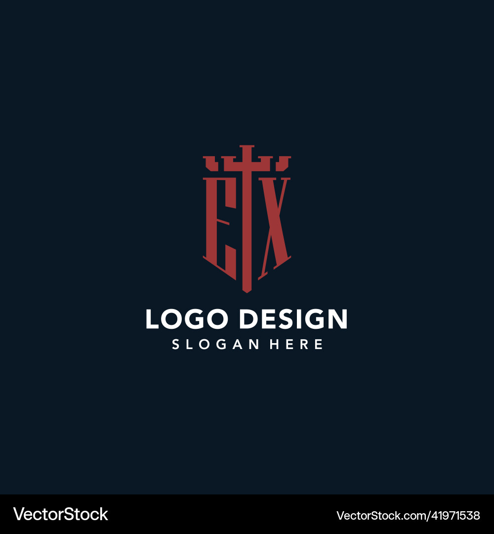 Ex initial monogram logos with sword and shield Ex initial monogram logos with sword and shield Vector Image