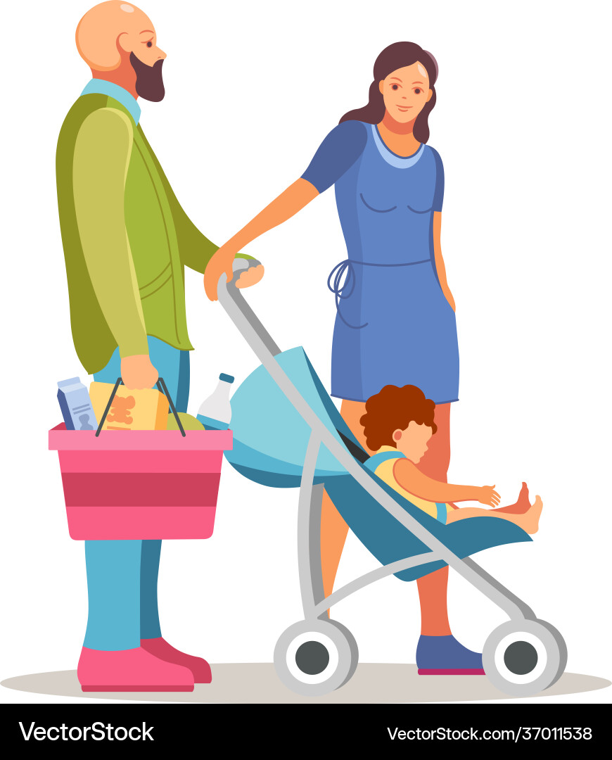 Glückliche Familie Vater Mutter und Baby-Shopping Glückliche Familie Vater Mutter und Baby-Shopping vektorbild