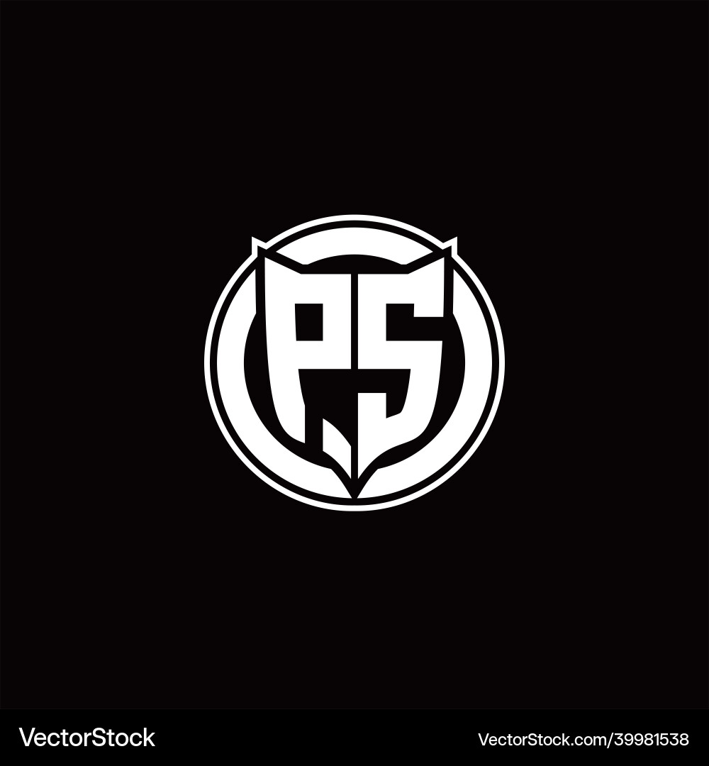 Ps logo monogram with shield and circluar shape vector image