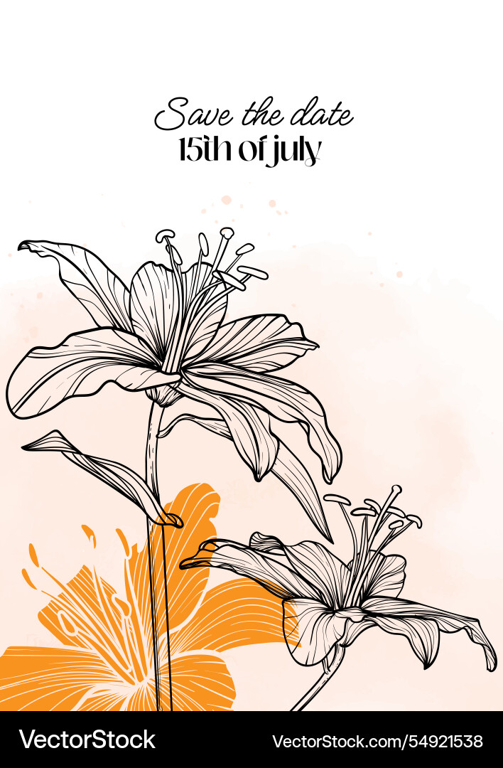 Save the date tiger lily line art a4 format Save the date tiger lily line art a4 format vector image