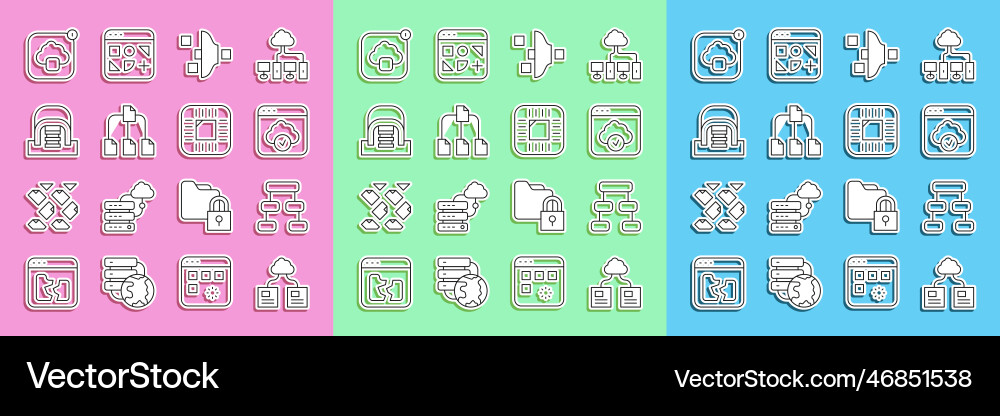 Set line cloud technology data transfer hierarchy Set line cloud technology data transfer hierarchy vector image