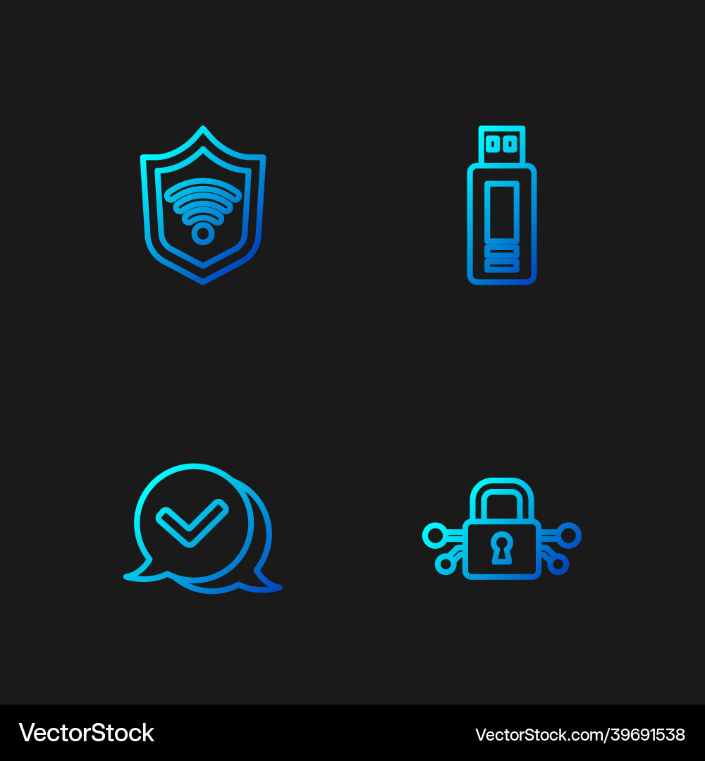 Set line cyber security check mark in speech Vector Image