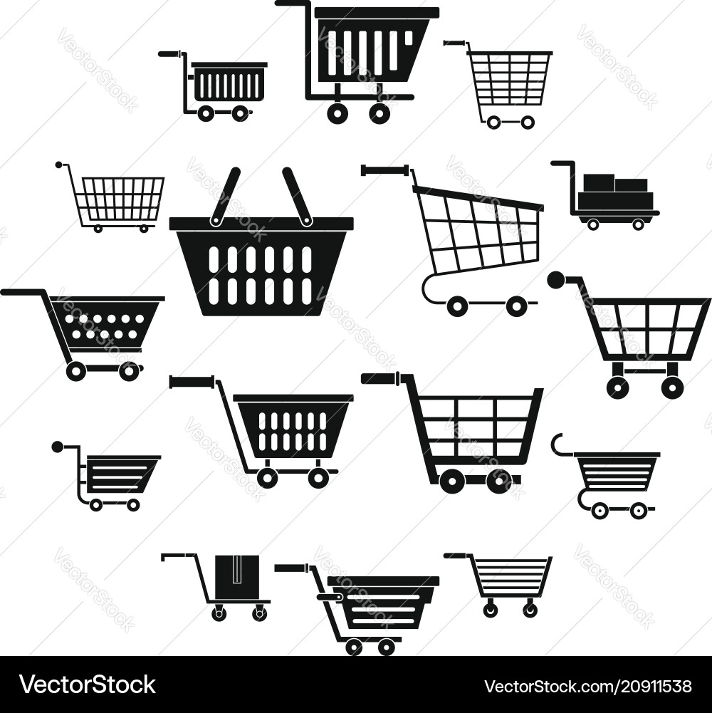 Shopping cart icons set simple style Shopping cart icons set simple style vector image