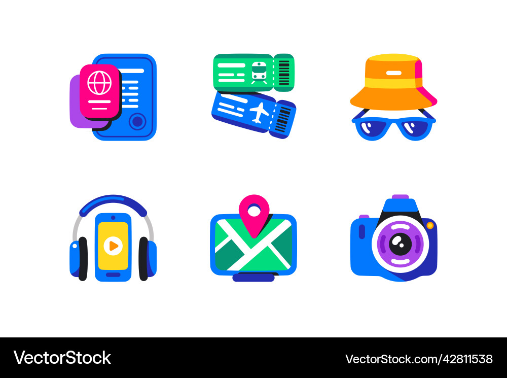 Travelling icons set time to travel vacation Travelling icons set time to travel vacation vector image