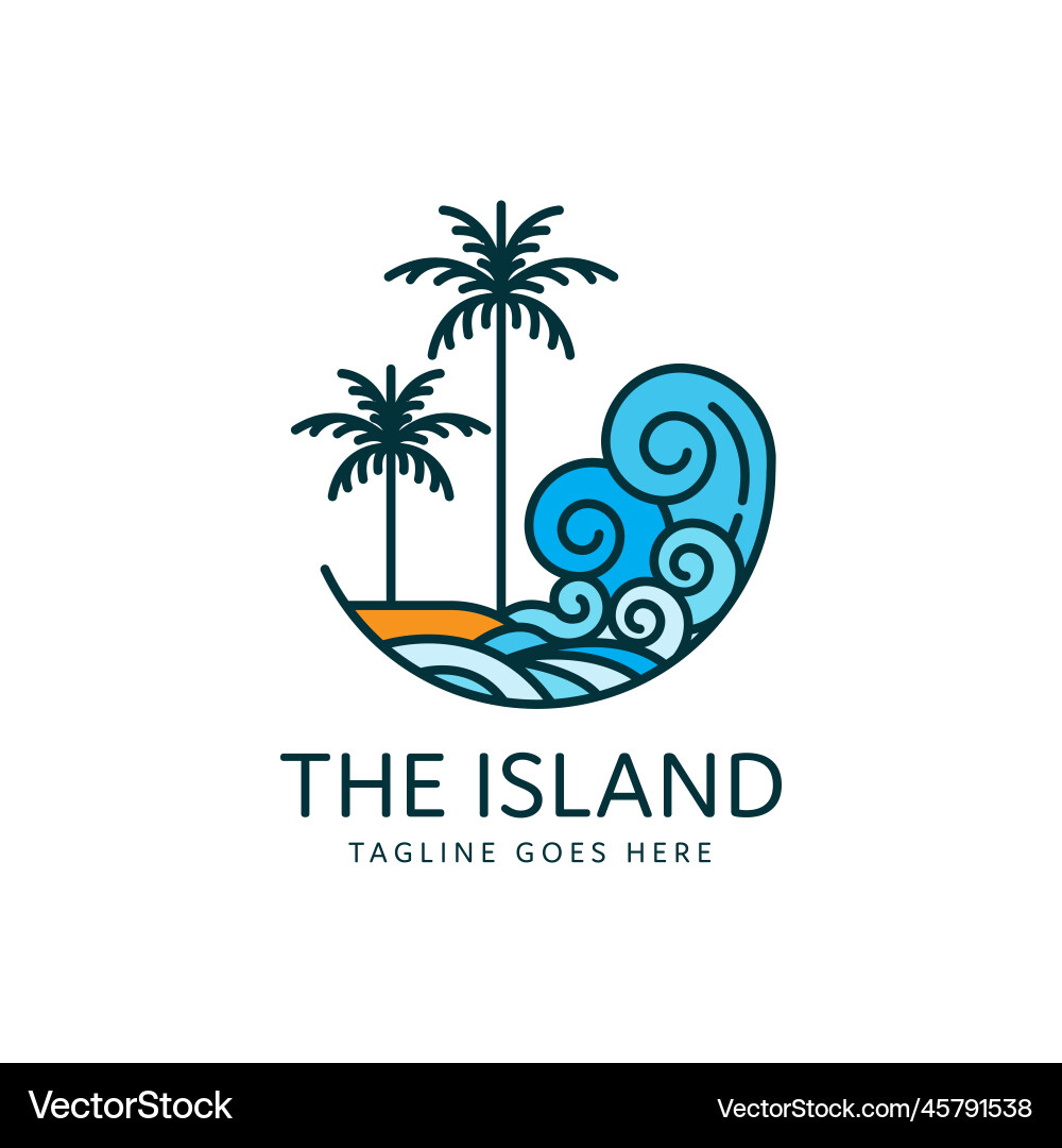Tropical Island Logo - Palm Trees \u0026 Waves – Royalty-Free Vector |  VectorStock, image size:1000x1080