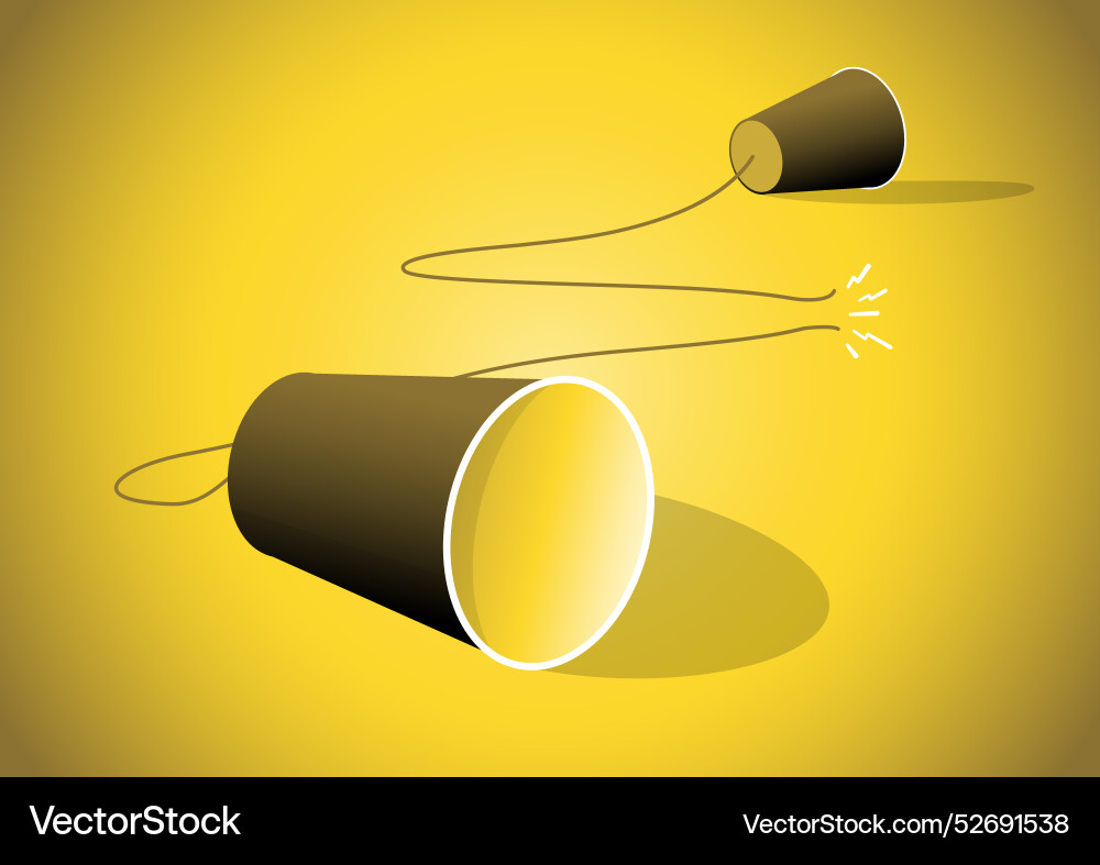 Two paper cup connect with broken string Two paper cup connect with broken string Vector Image