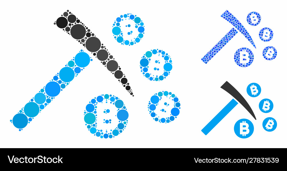 Bitcoin mining hammer mosaic icon circle dots Bitcoin mining hammer mosaic icon circle dots vector image