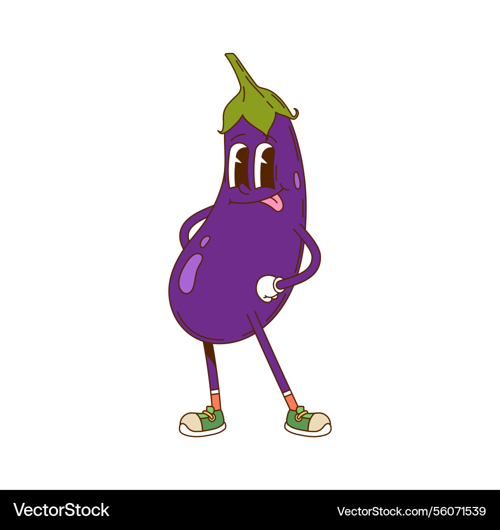 Cartoon groovy Aubergine Gemüse y2k Charakter Cartoon groovy Aubergine Gemüse y2k Charakter vektorbild