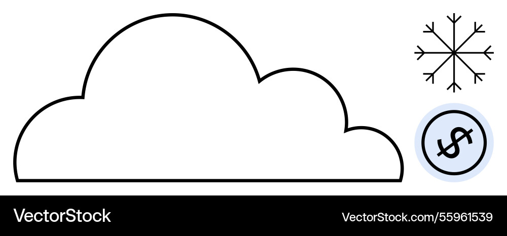 Cloud with snowflake and dollar coin indicating Cloud with snowflake and dollar coin indicating Vector Image