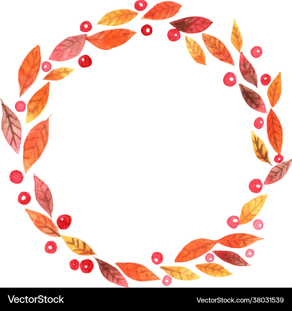 Colorful autumn leaves with red berry wreath Colorful autumn leaves with red berry wreath vector image