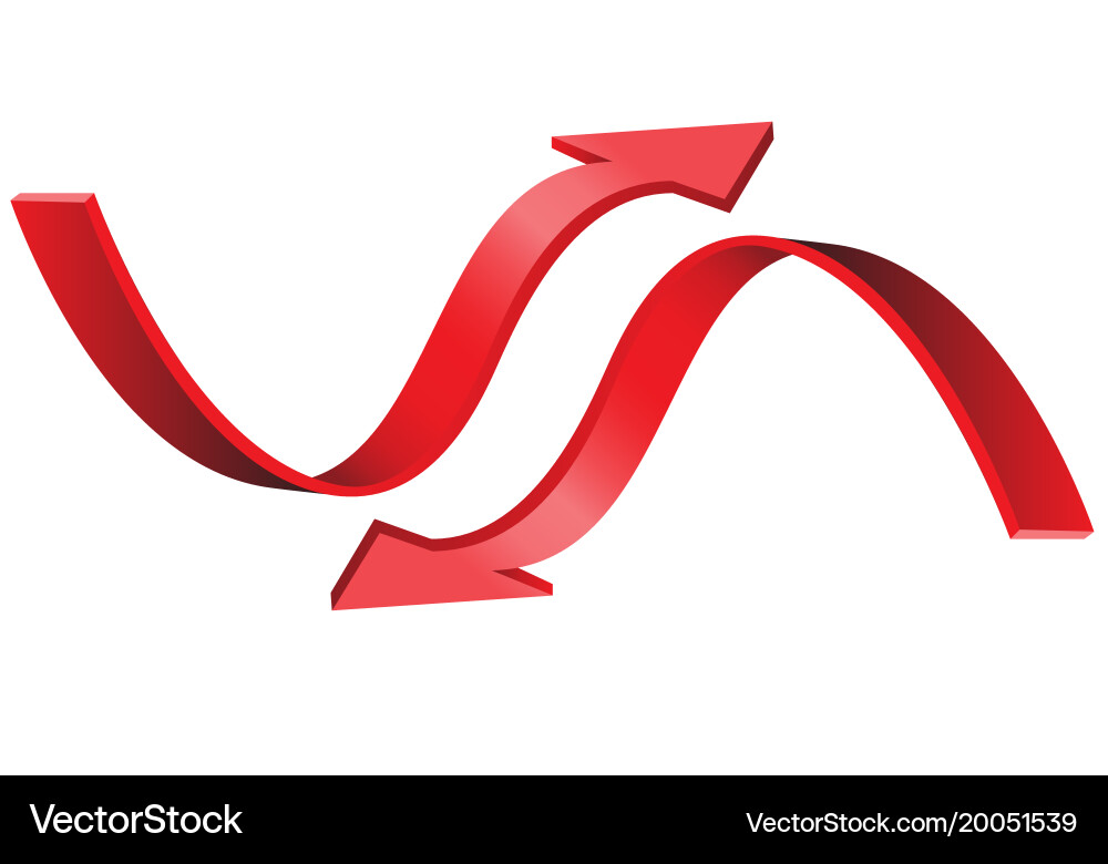 Double red arrows 3d curve direction white Vector Image