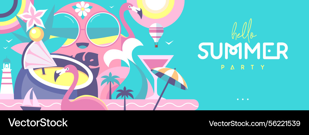 Hello summer flat poster or banner with cocktail Hello summer flat poster or banner with cocktail vector image