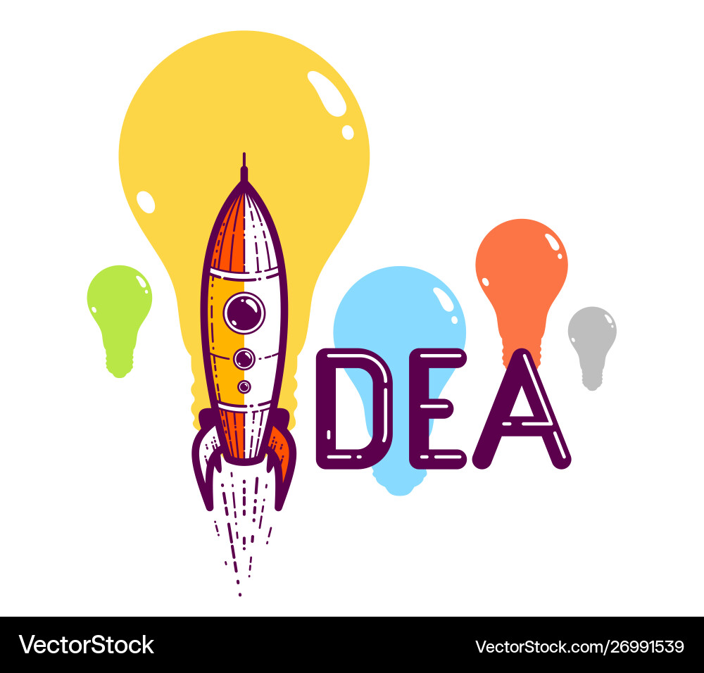 Idea word with rocket instead letter i Vector Image