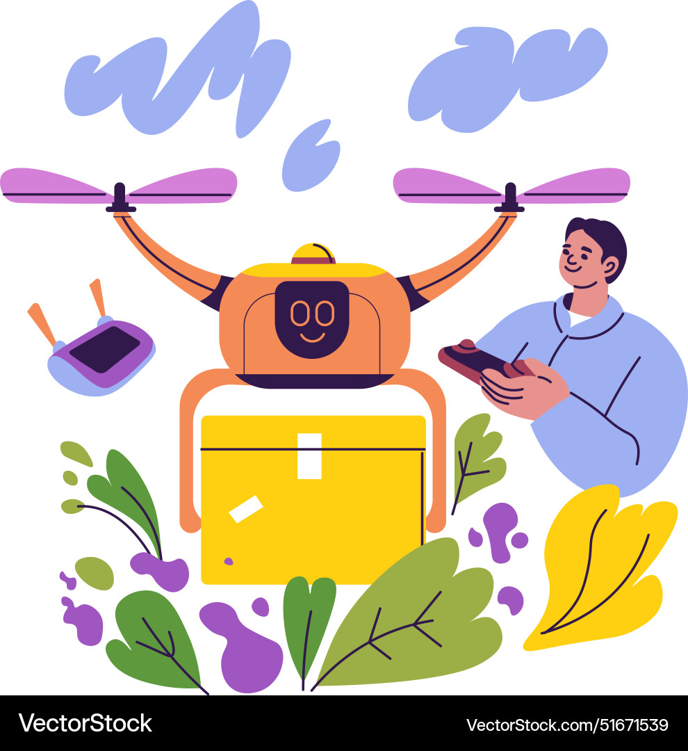 Man operating delivery drone scene vector image