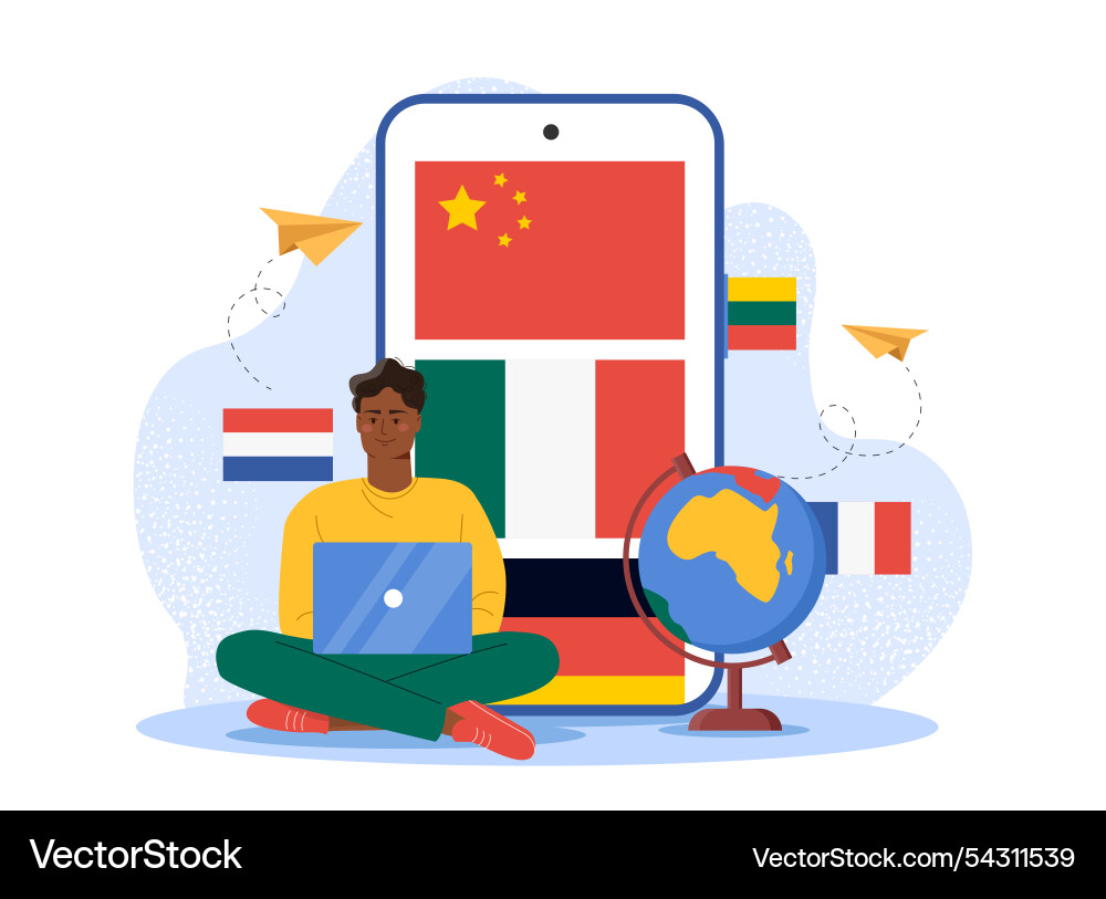 Man studying foreign languages online young guy Vector Image
