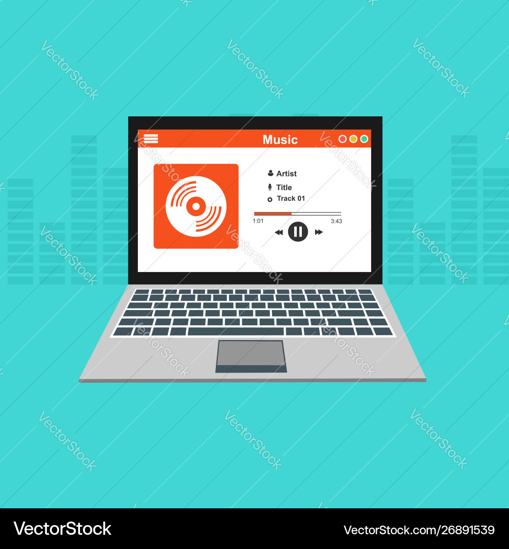 Media player application app template with flat Media player application app template with flat vector image