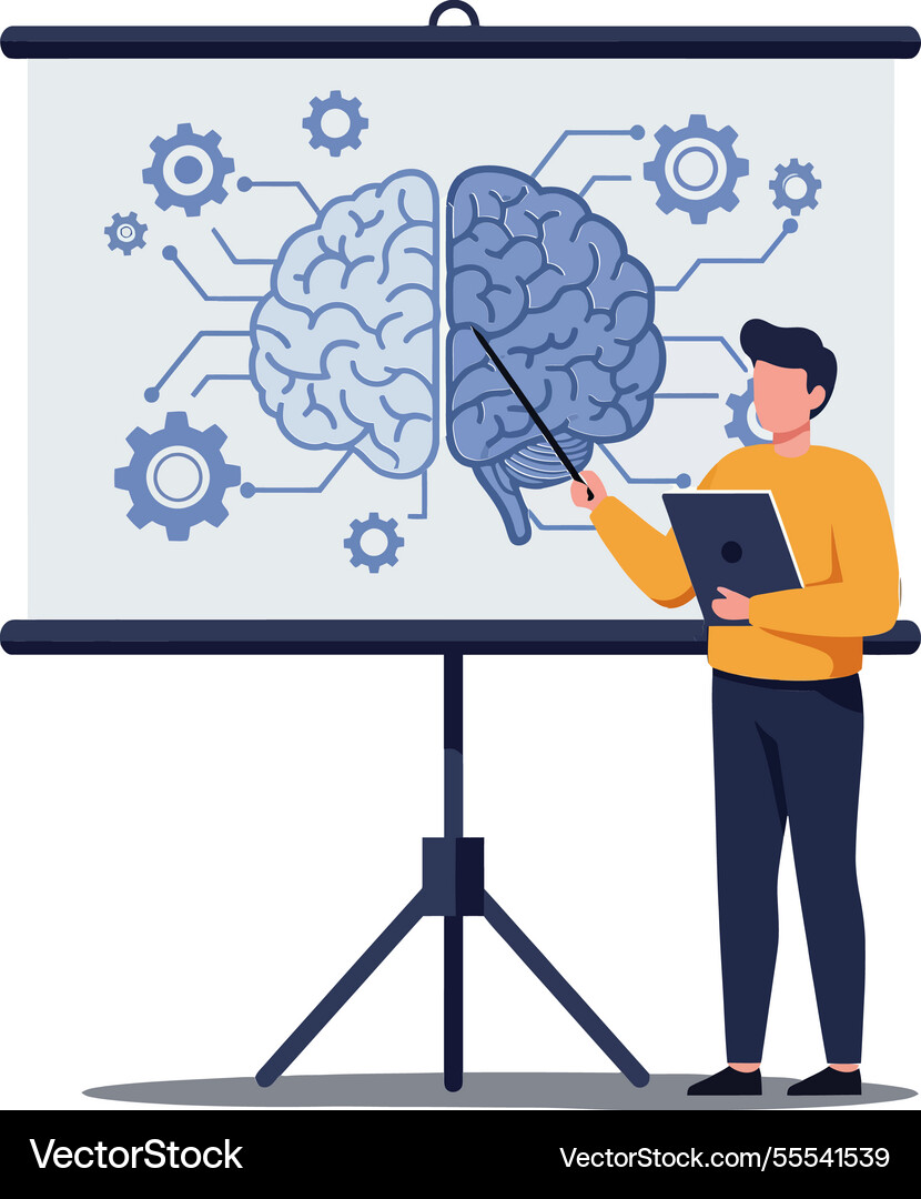 Presenter explaining brain concepts with visual Vector Image