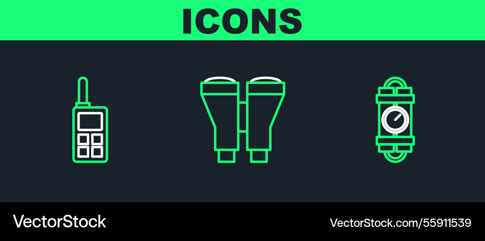 Set line detonate dynamite bomb stick and timer Set line detonate dynamite bomb stick and timer vector image