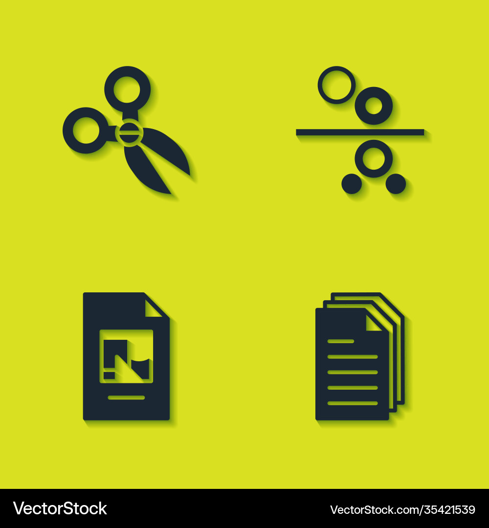 Set scissors file document and paper roll Set scissors file document and paper roll vector image
