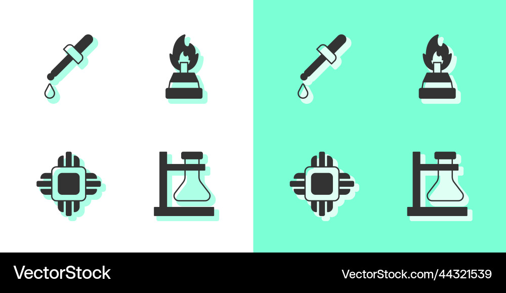 Set test tube flask on stand pipette processor Set test tube flask on stand pipette processor vector image